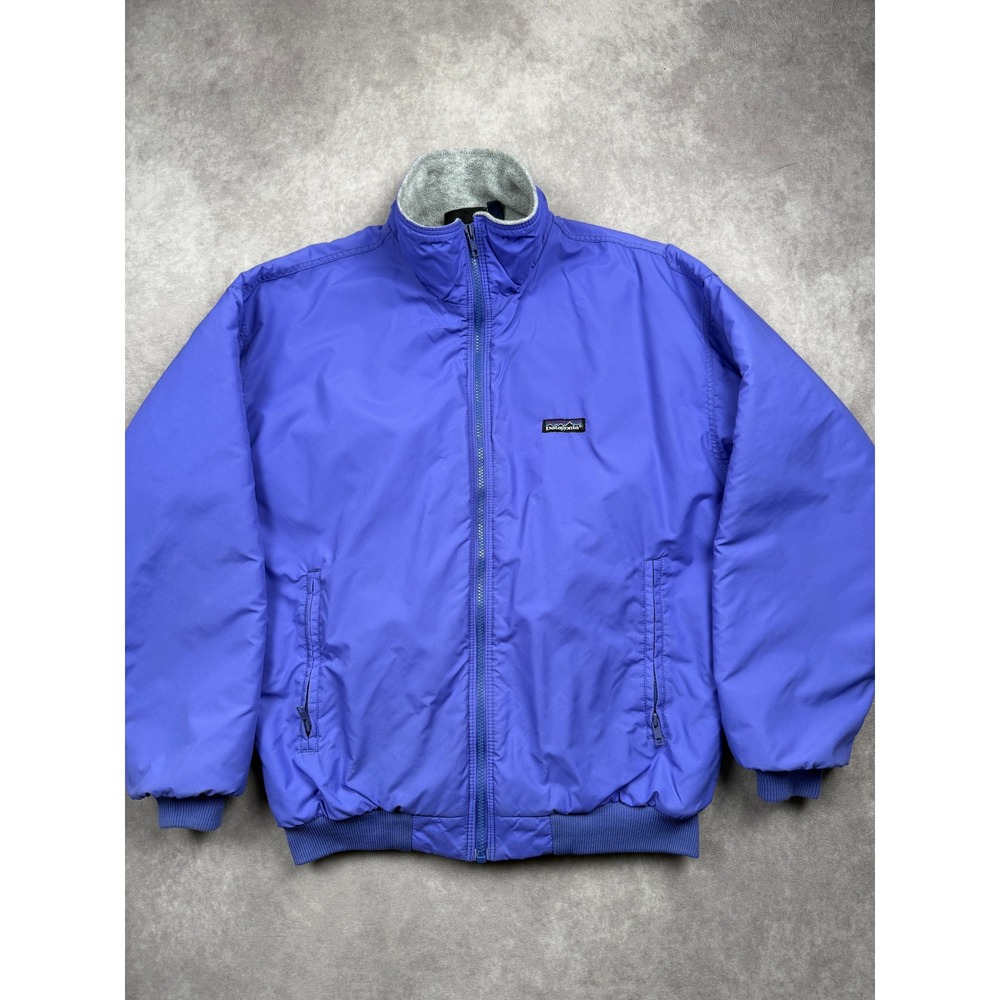 VTG Patagonia Shelled Synchilla Jacket Women 14 Purple Blue Fleece Bomber USA